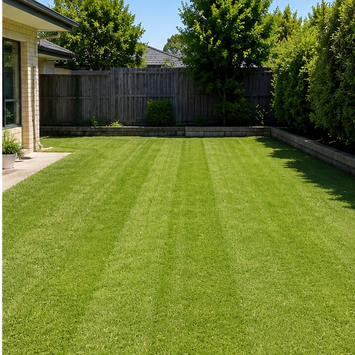 The same residential lawn after mowing