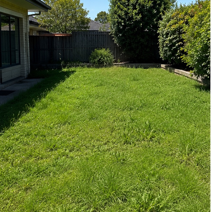 Overgrown residential lawn before mowing